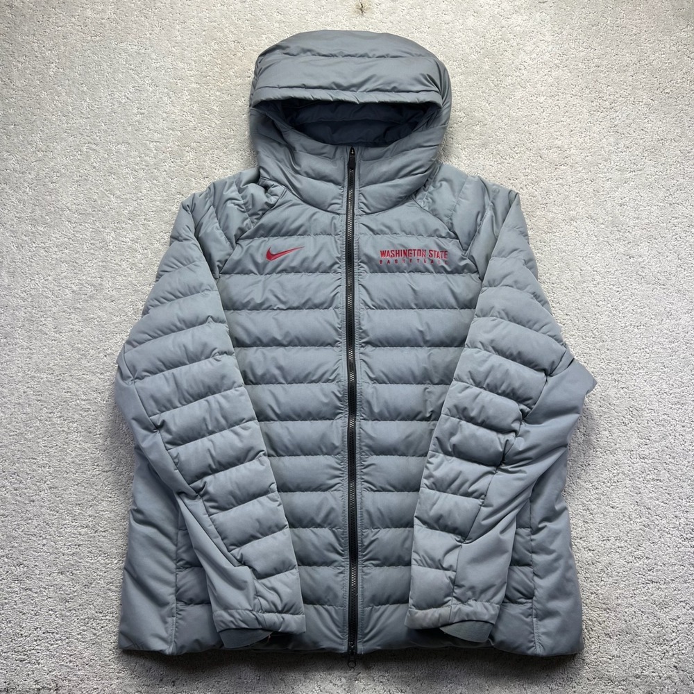 Nike Puffer Jacket Mens XXL Gray Washington State Basketball Hooded Full Zip